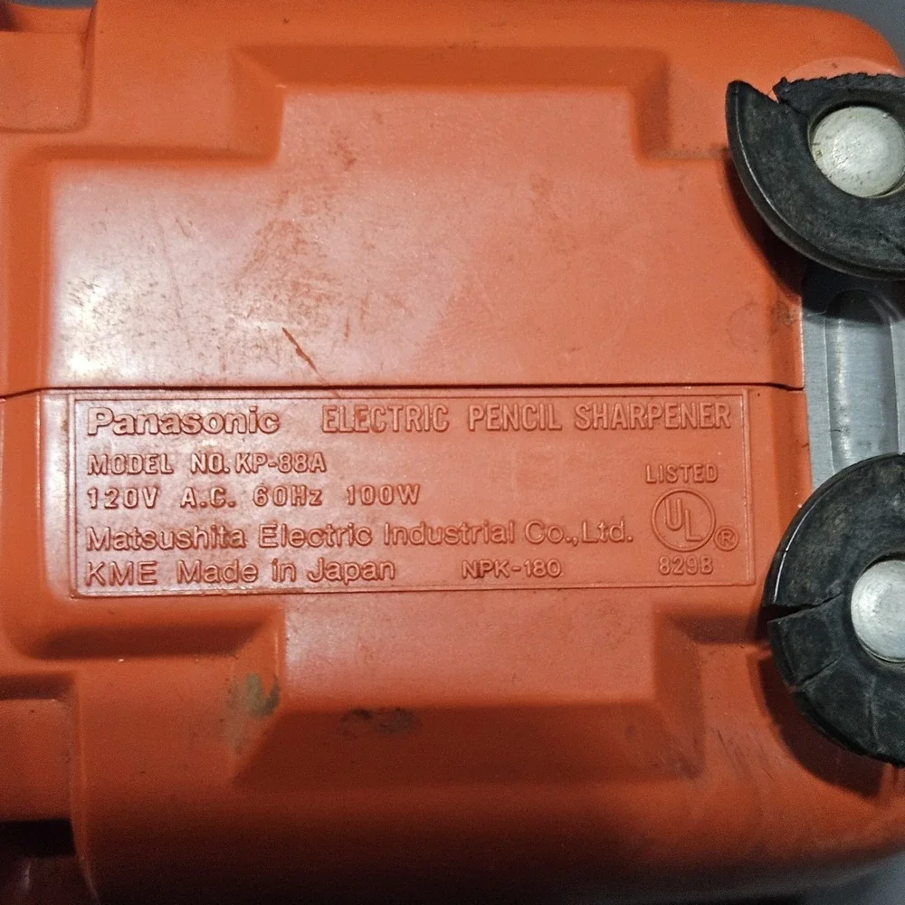 Vintage Panasonic Electric Pencil Sharpener Model‎ KP-88A Orange MCM Space Age.